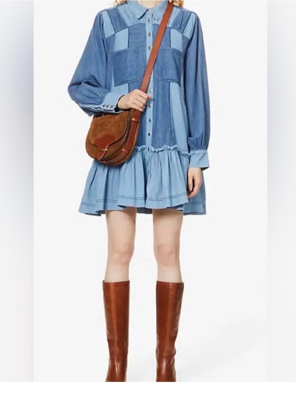 Free People Denim Patchwork Dress - Picture 2 of 8